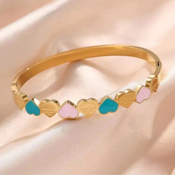 Colorful Heart Gold Bangle Bracelet - Picture 4 of 6